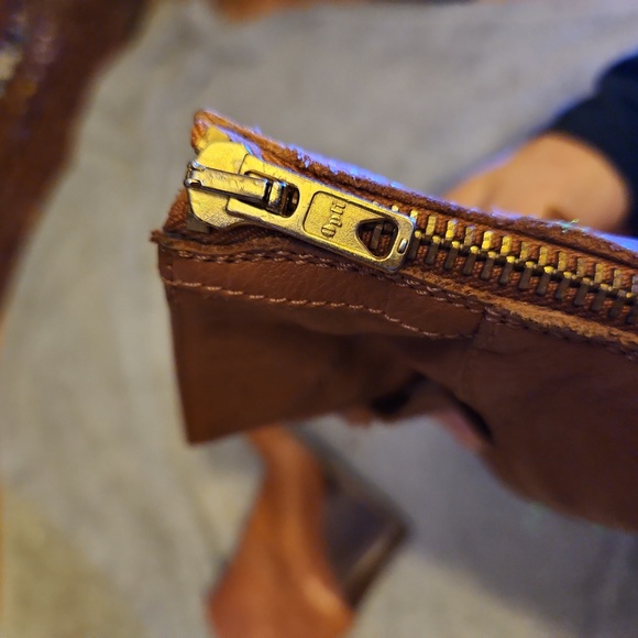 J. Crew Size 8.5 Cognac Color Leather & Brown Wedge Booties - Picture 8 of 9